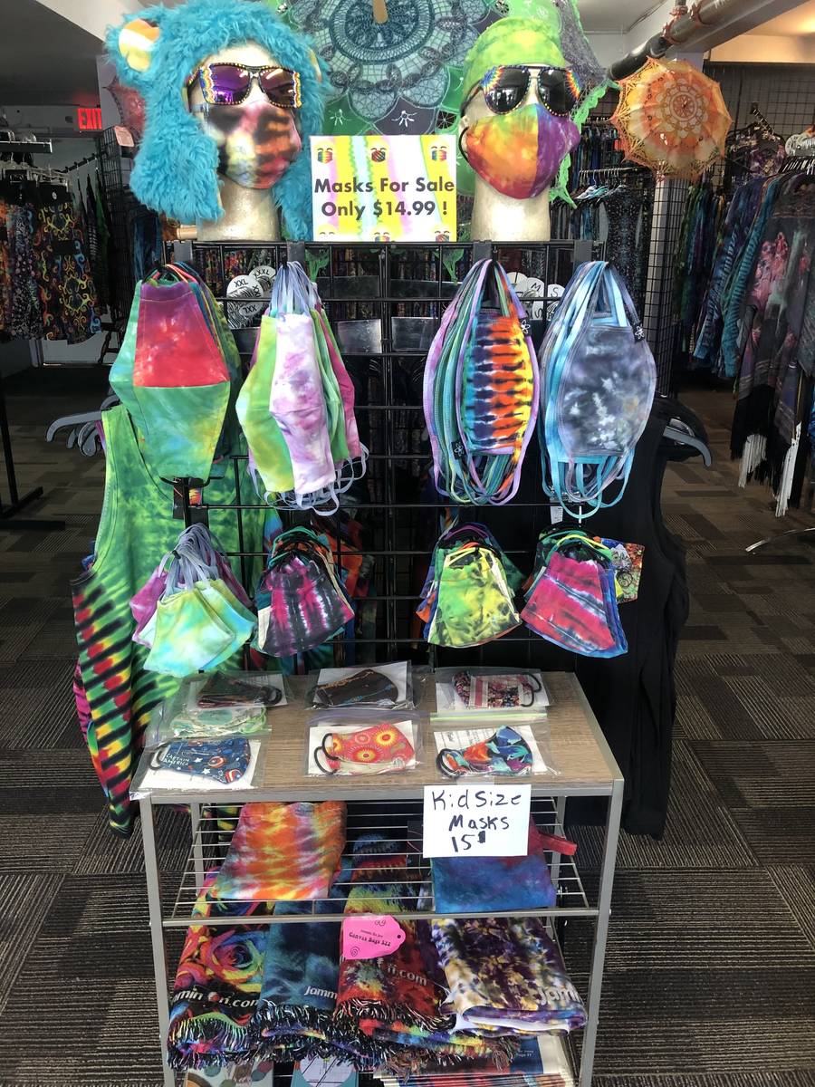 The Arts District tie-dye apparel shop Jammin On Vegas is selling hand-dyed face masks in adult ...