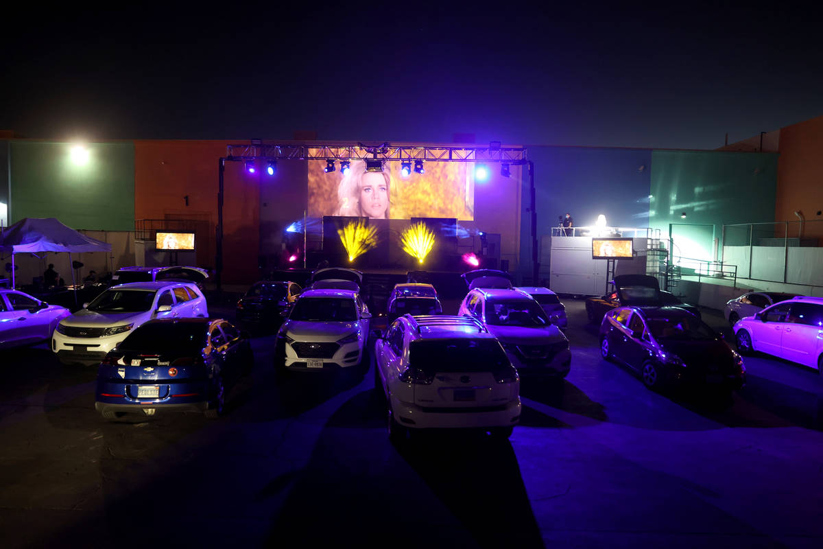 Guests watch the pre-show before Jennifer Romas' "Sexxy The Show" at Dreamland Drive-In at Fres ...