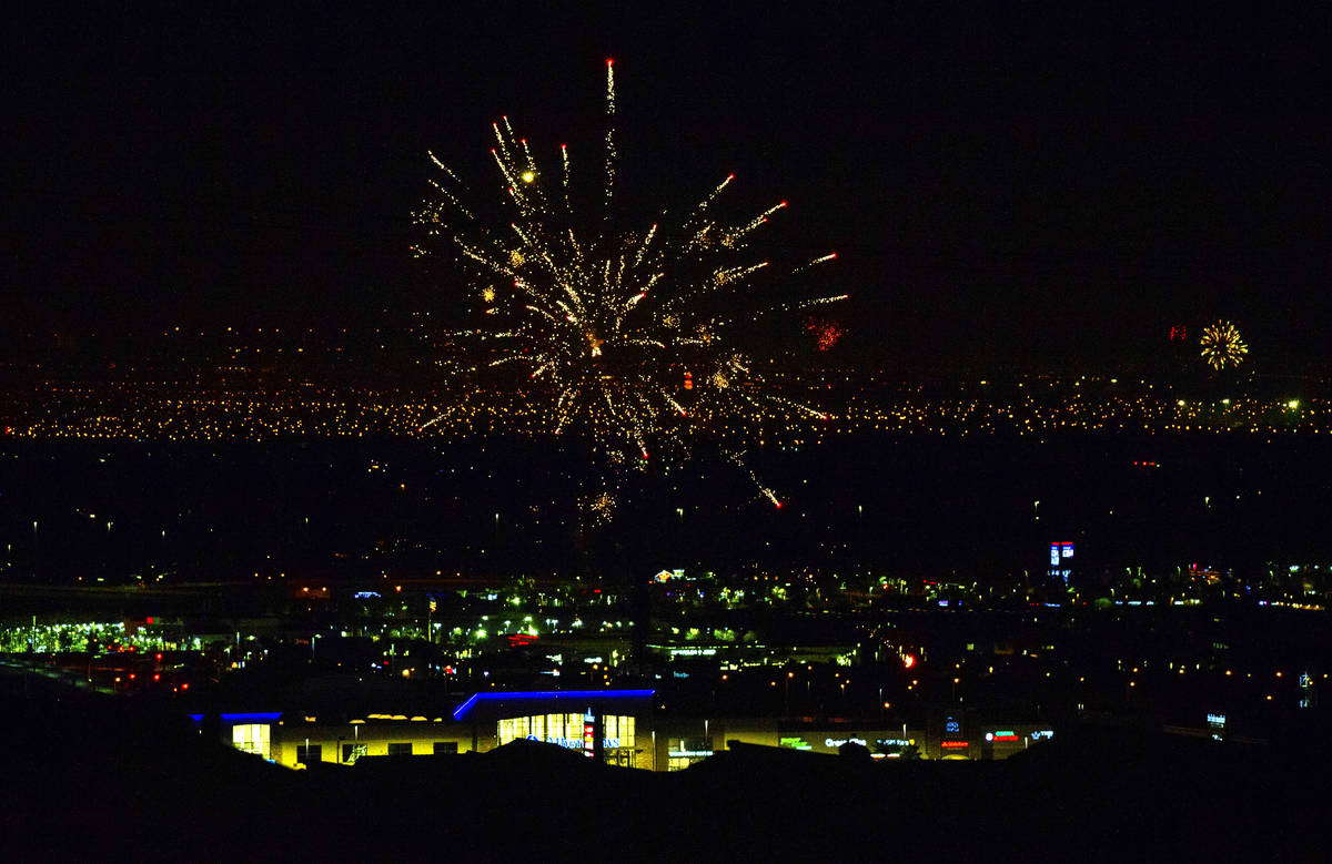 Illegal fireworks are set off late into the night throughout Clark County on Saturday, July 4, ...