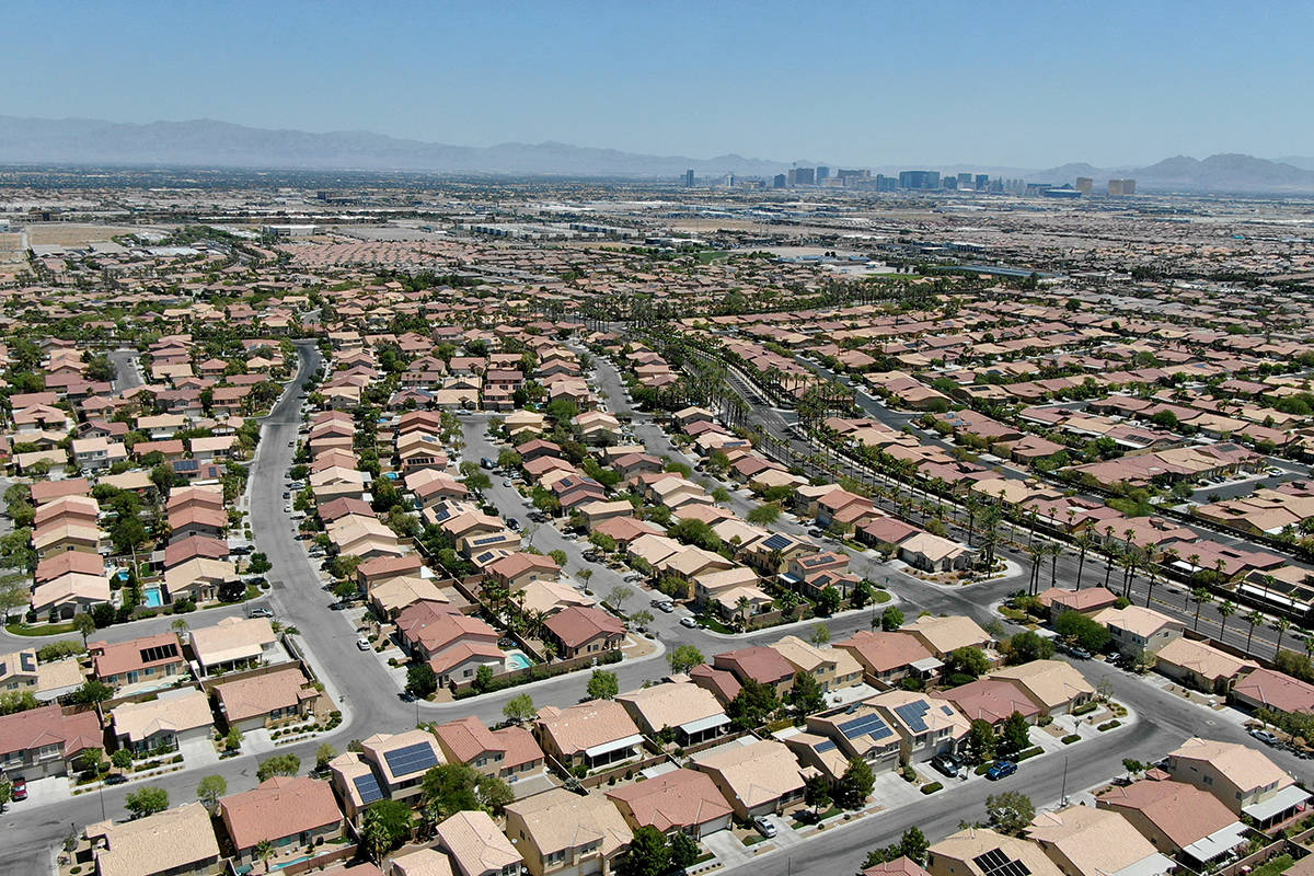 An aerial view of homes in Nevada Trails, a housing development near West Windmill Lane and Sou ...