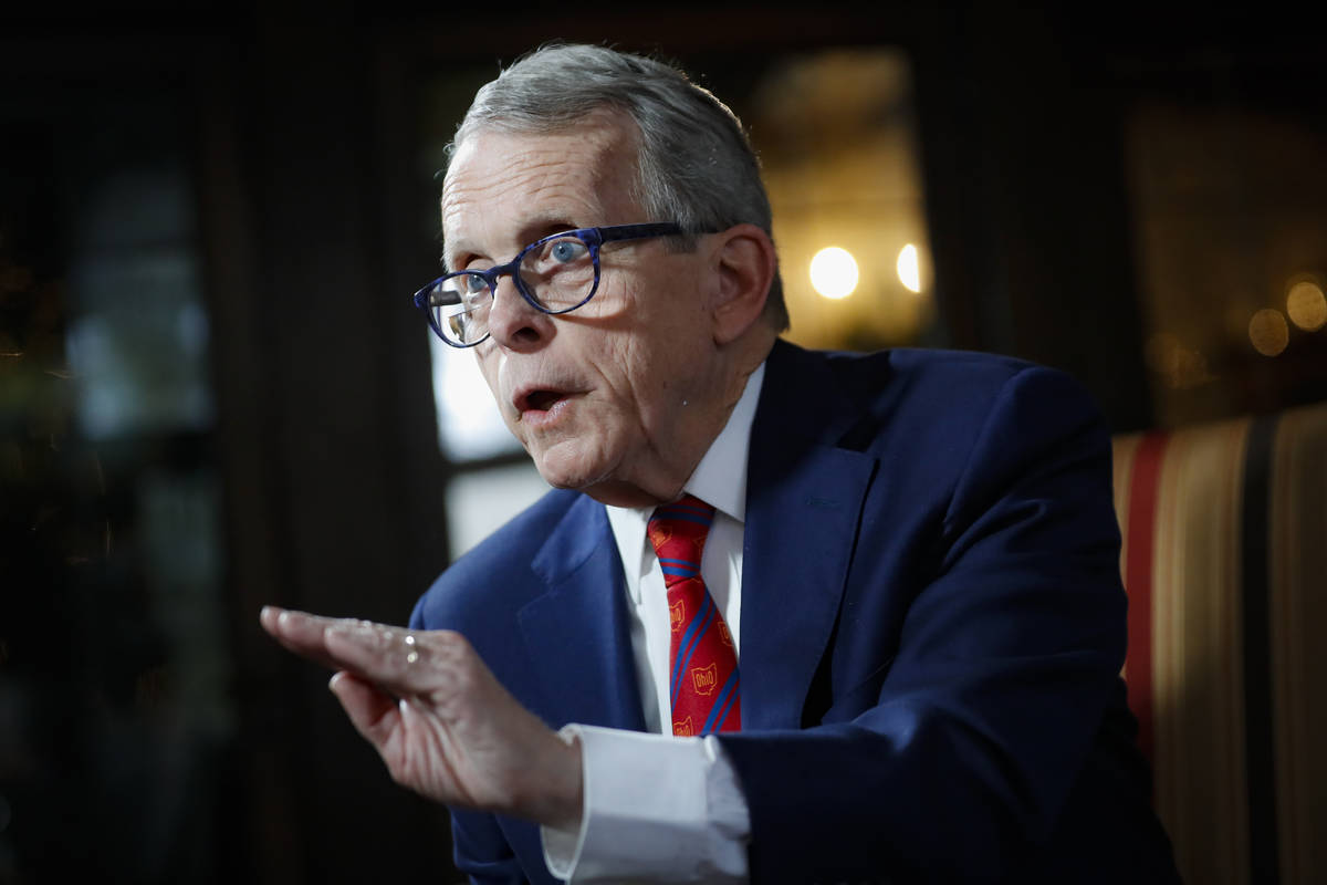 FILE - This Dec. 13, 2019, file photo shows Ohio Gov. Mike DeWine speaking about his plans for ...