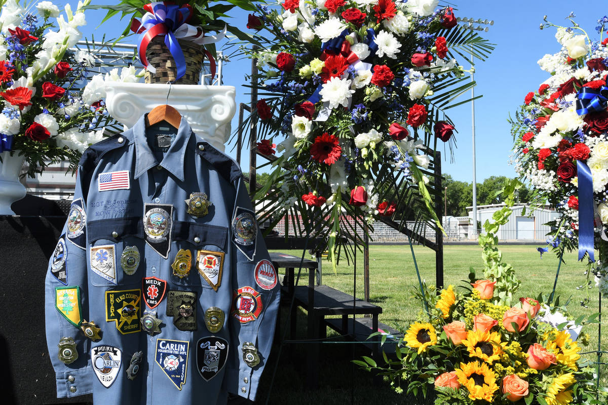 Sgt. Benjamin Jenkins' uniform is displayed at his ceremony of life on Wednesday, July 8, 2020, ...