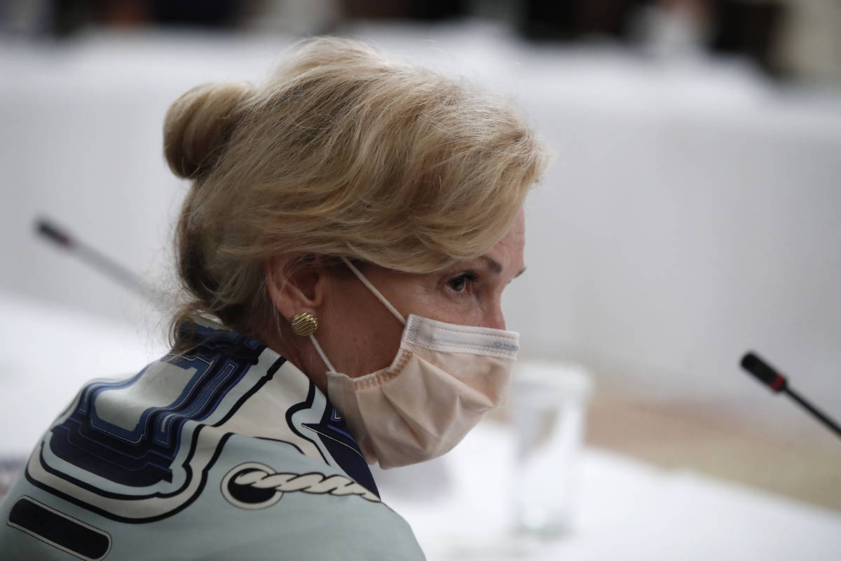 Dr. Deborah Birx, White House coronavirus response coordinator listens during a "National ...