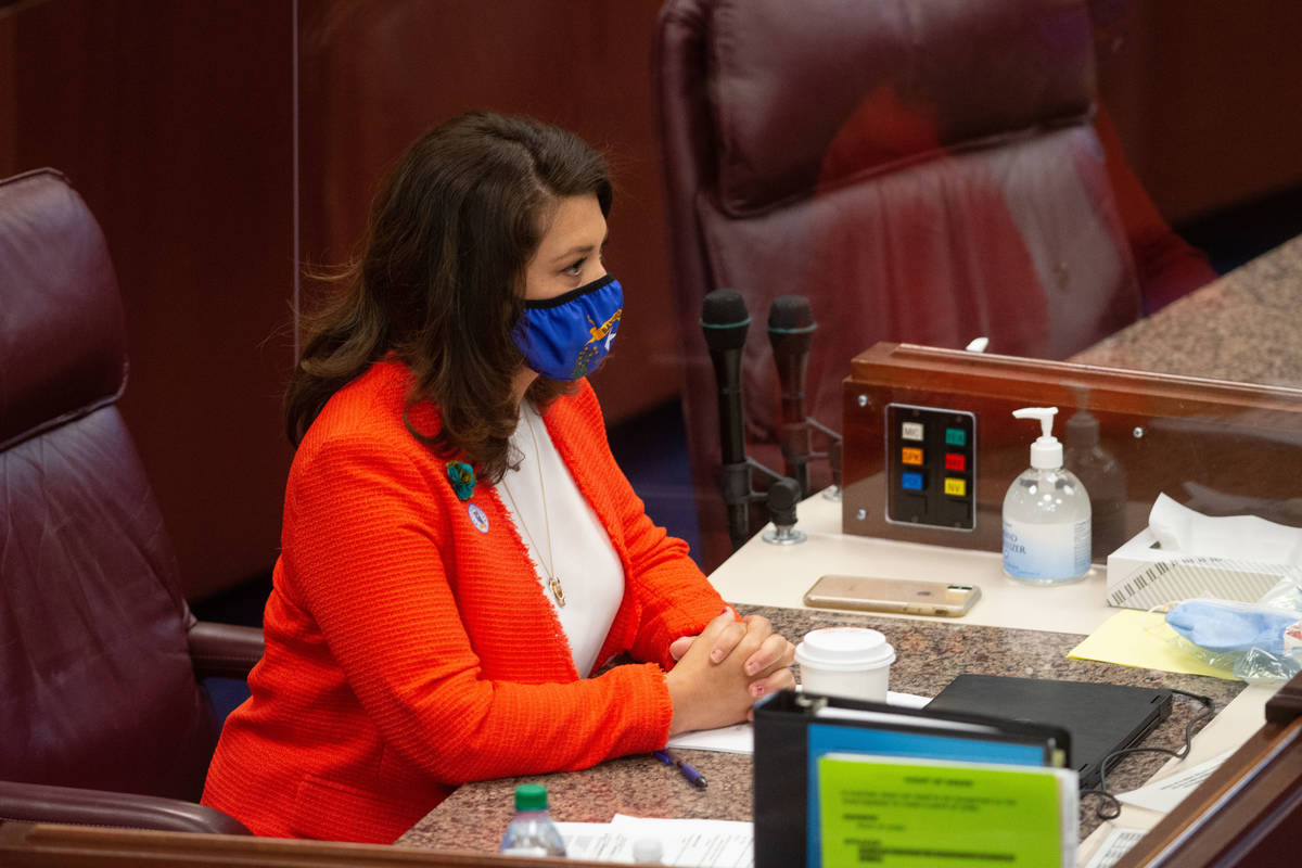 Nevada Assemblywoman and majority floor leader, Teresa Benitez-Thompson inside the Assembly cha ...