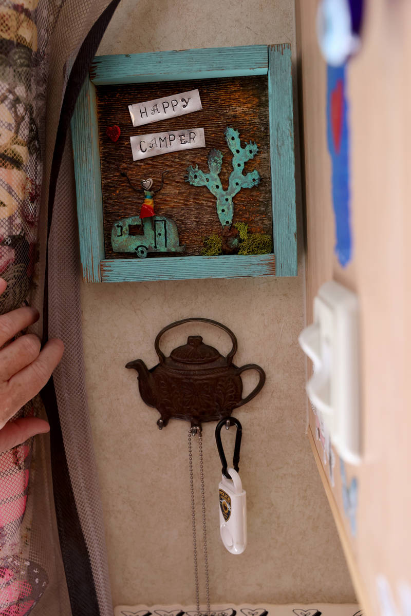 A decoration in the trailer of Susy Marsian-Bolduc parked at her Las Vegas house Thursday, July ...