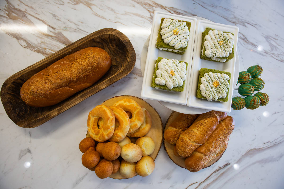Columbian cheese bread and pastries are displayed at Take It Easy in Las Vegas on Friday, July ...