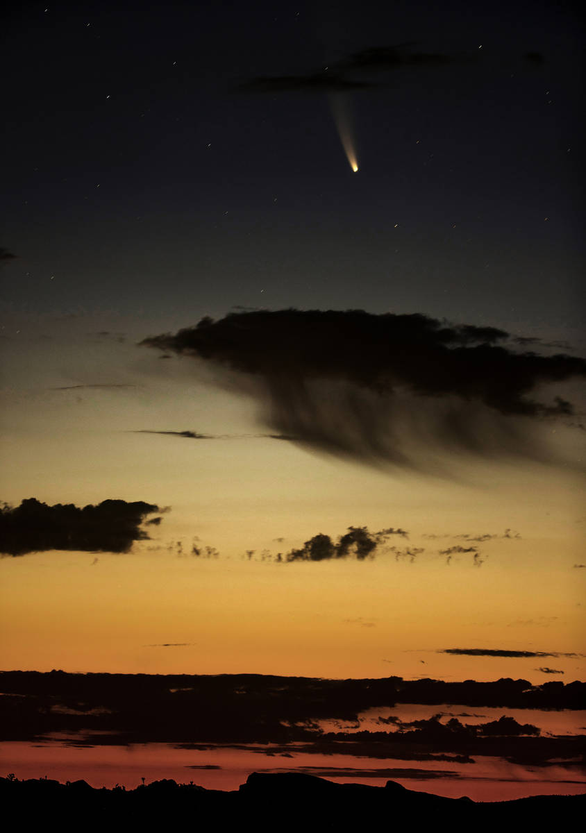 Comet NEOWISE streaks across the sky from the Wee Thump Joshua Tree Wilderness on Saturday, Jul ...