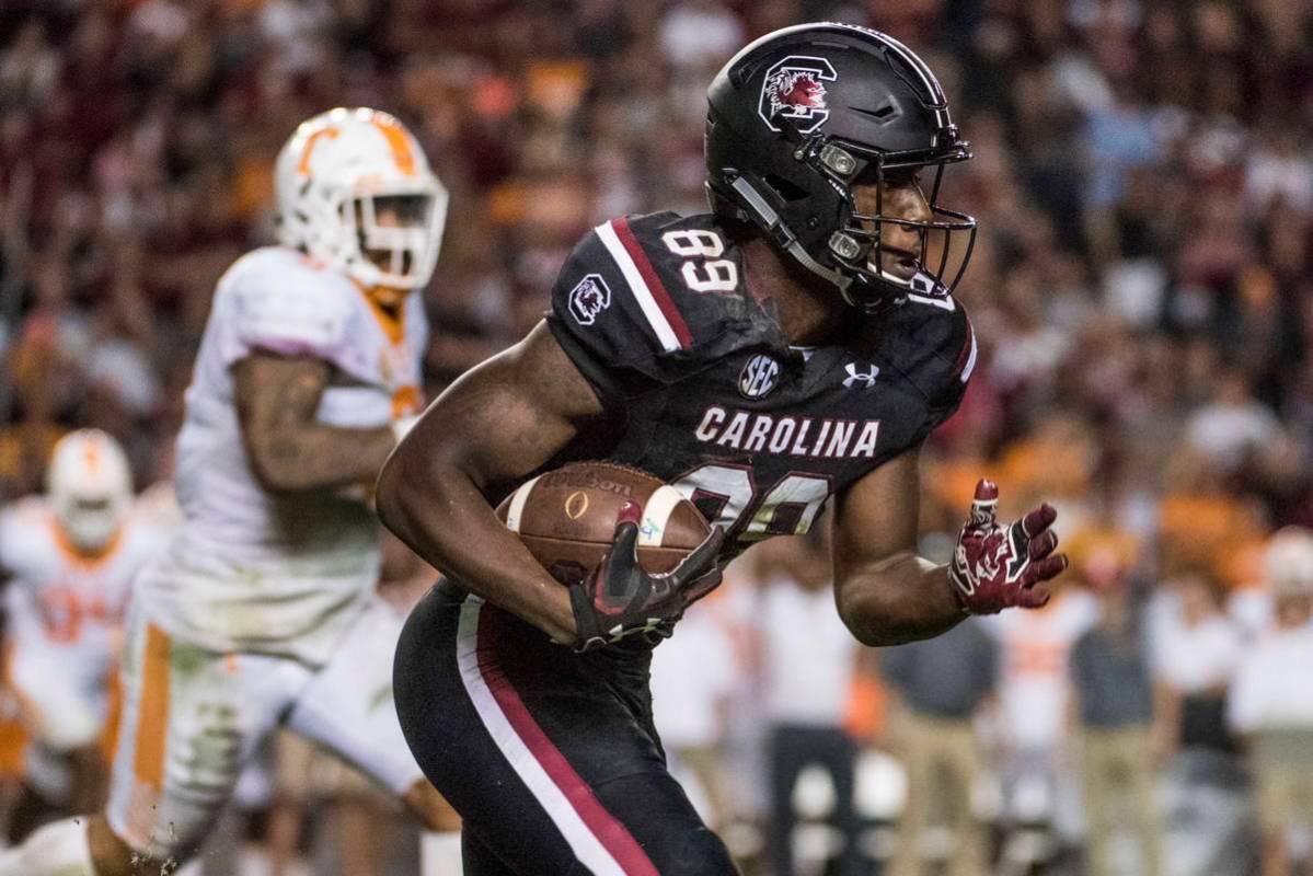 South Carolina wide receiver Bryan Edwards (89) runs with the ball during the second half of an ...