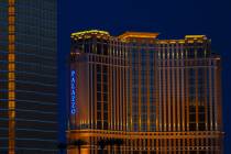 The Palazzo glows blue to celebrate National Nurses Day on Wednesday, May 6, 2020, in Las Vegas ...