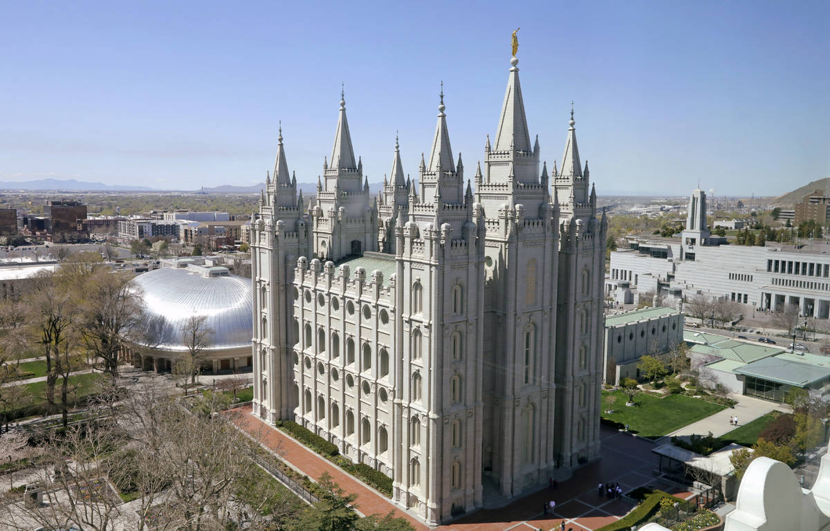 FILE - In this April 18, 2019, file photo, the Salt Lake Temple in Salt Lake City is viewed. Th ...
