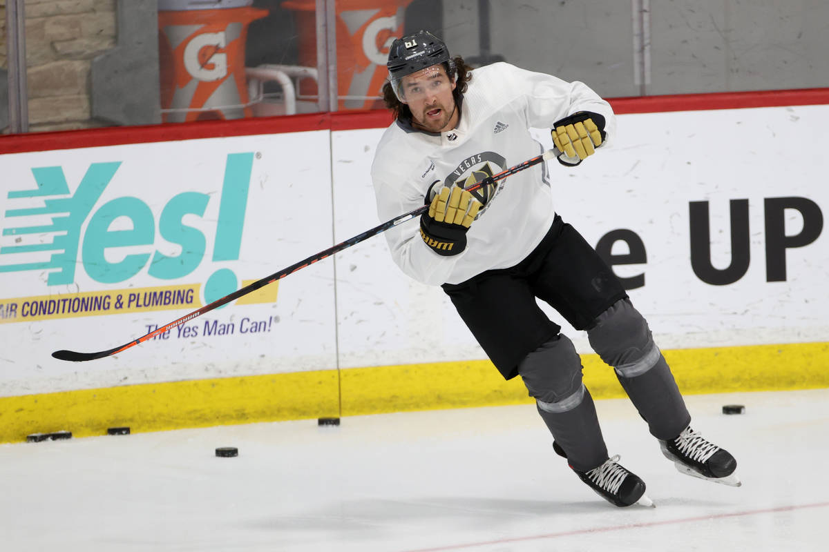 Vegas Golden Knights right wing Mark Stone (61) during a team practice at City National Arena i ...