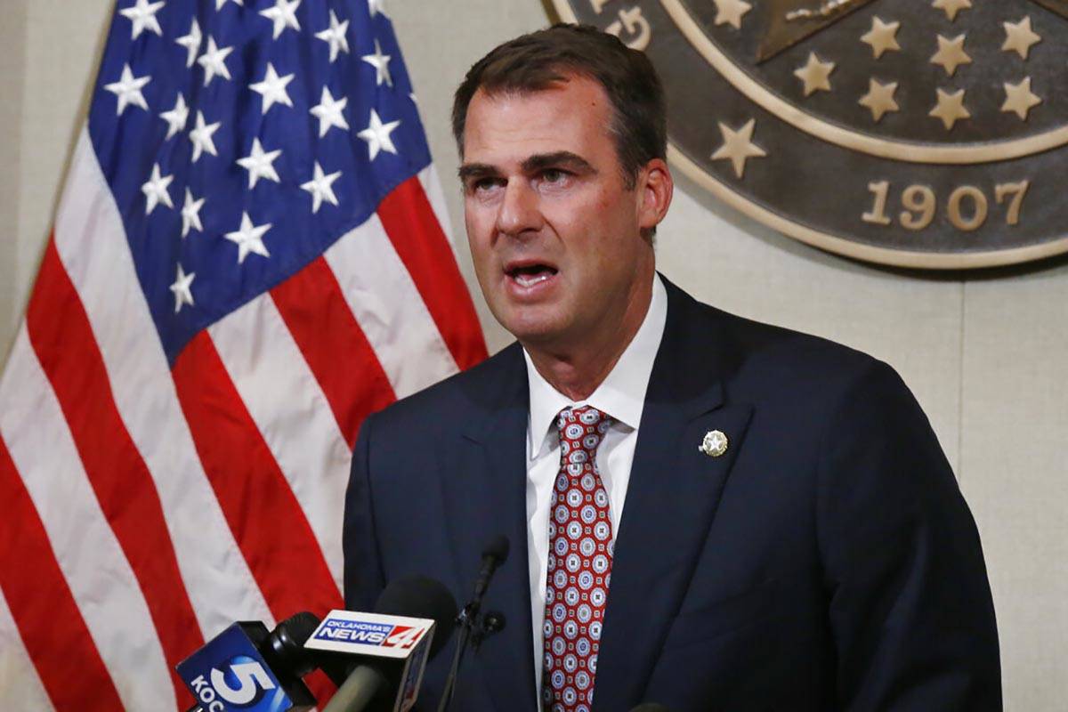 In a July 9, 2020, file photo Oklahoma Gov. Kevin Stitt speaks during a news conference in Okla ...