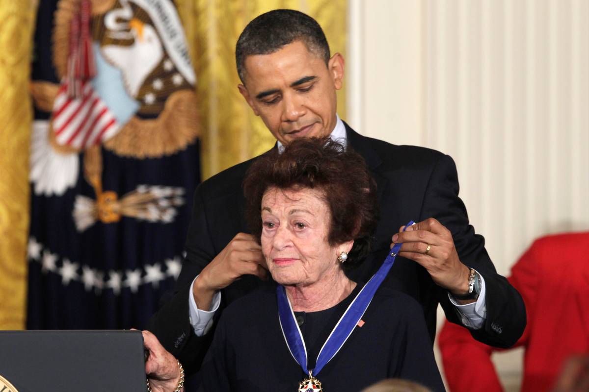 President Barack Obama presents Jewish Holocaust survivor Gerda Weissmann Klein, a 2010 Presid ...