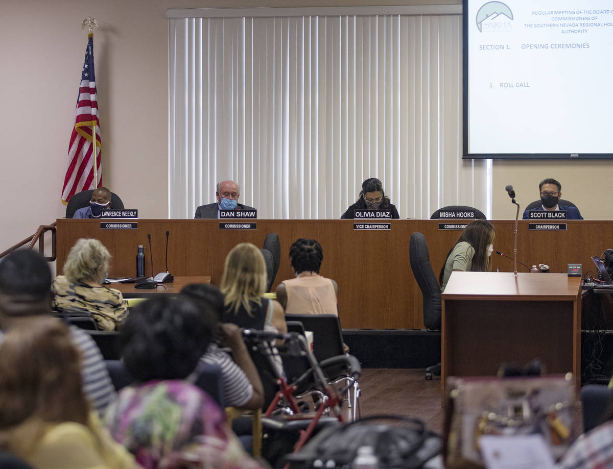 A Southern Nevada Regional Housing Authority meeting at their chambers in Las Vegas, Thursday, ...