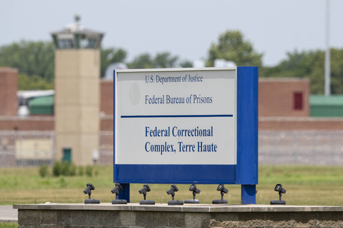 The entrance to the federal prison in Terre Haute, Ind., Wednesday, July 15, 2020. Wesley Ira P ...