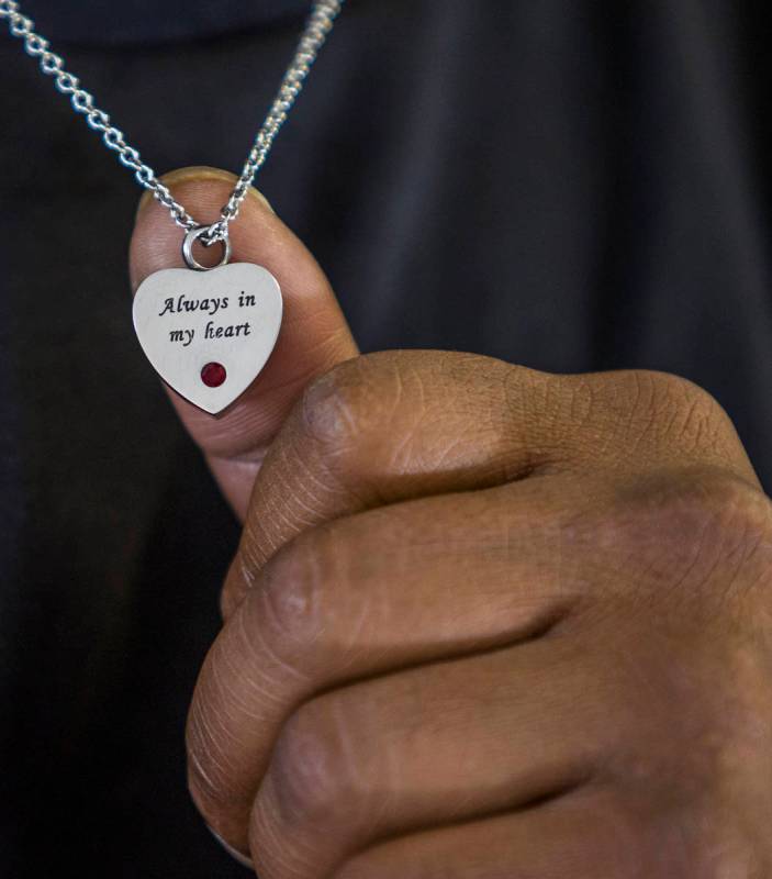 Resident Raggie Cole in treatment at CrossRoads of Southern Nevada wears a pendant with his mot ...