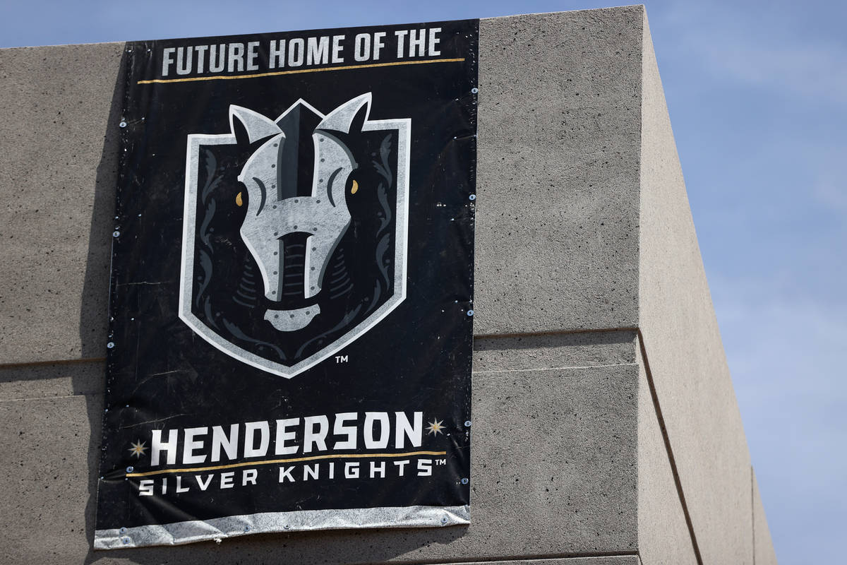 A Henderson Silver Knights banner hangs at Lifeguard Arena in Henderson during a tour in June 2 ...