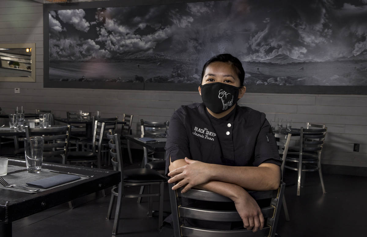 Jamie Tran from The Black Sheep wearing a custom mask on Tuesday, July 14, 2020, in Las Vegas. ...