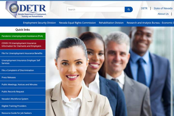 A screenshot of Nevada Department of Employment, Training and Rehabilitation's website. (DETR)