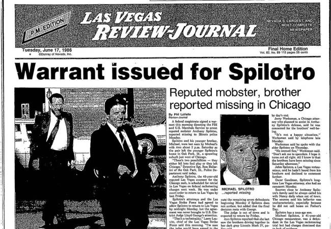 The front page of the Las Vegas Review-Journal on June 17, 1986, features the headline, "Warran ...