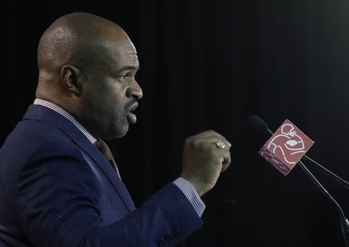 DeMaurice Smith, executive director of the NFL Players Association, speaks during a news confer ...