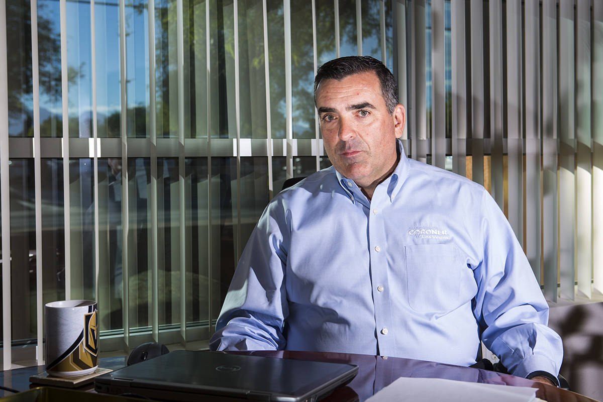 Clark County coroner John Fudenberg at his office near downtown Las Vegas on Thursday, Sept. 13 ...