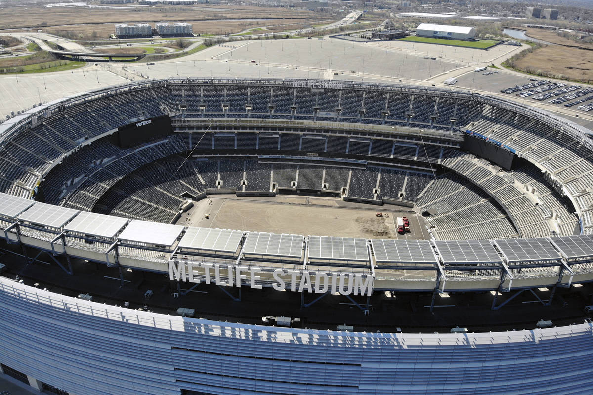 FILE - In this April 6, 2020, file photo, an empty MetLife Stadium in East Rutherford, N.J. , i ...