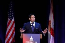 FILE - In this Aug. 21, 2019, file photo, Sen. Marco Rubio, R-Fla., speaks during a Forum Club ...