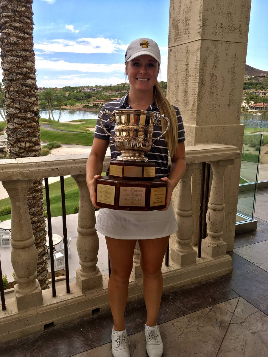 Morgan Goldstein holds the championship trophy after winning the Nevada State Women's Amateur o ...