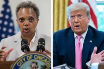 The war of words between Chicago Mayor Lori Lightfoot, left, and President Donald Trump escalat ...