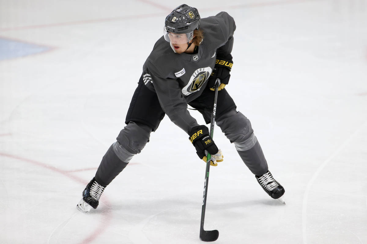 Vegas Golden Knights defenseman Zach Whitecloud (2) during a team practice at City National Are ...