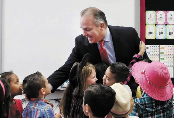 Clark County School District superintendent Dr. Jesus Jara says goodbye to a kindergarten clas ...