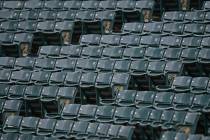Empty seats inside Progressive Field are viewed during a simulated baseball game, Friday, July ...