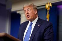 President Donald Trump speaks during a news conference at the White House, Wednesday, July 22, ...