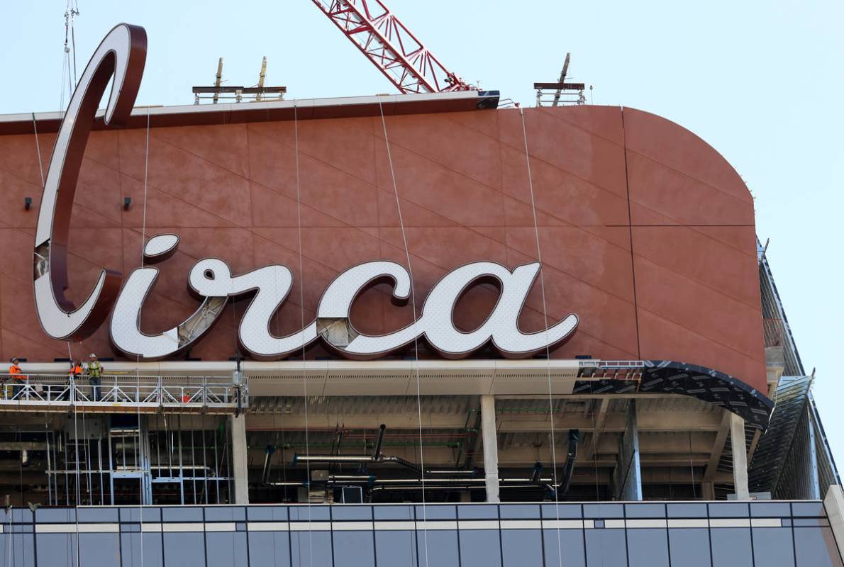 The final letter for the sign atop Circa resort in downtown Las Vegas is placed Thursday, July ...