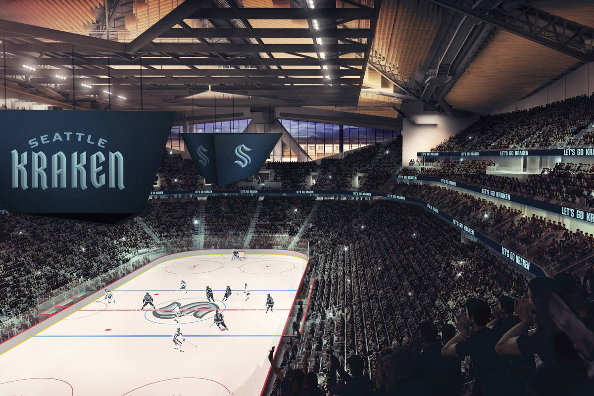 This artists rendering released Thursday, July 23, 2020, by the Seattle Kraken, shows the NHL h ...