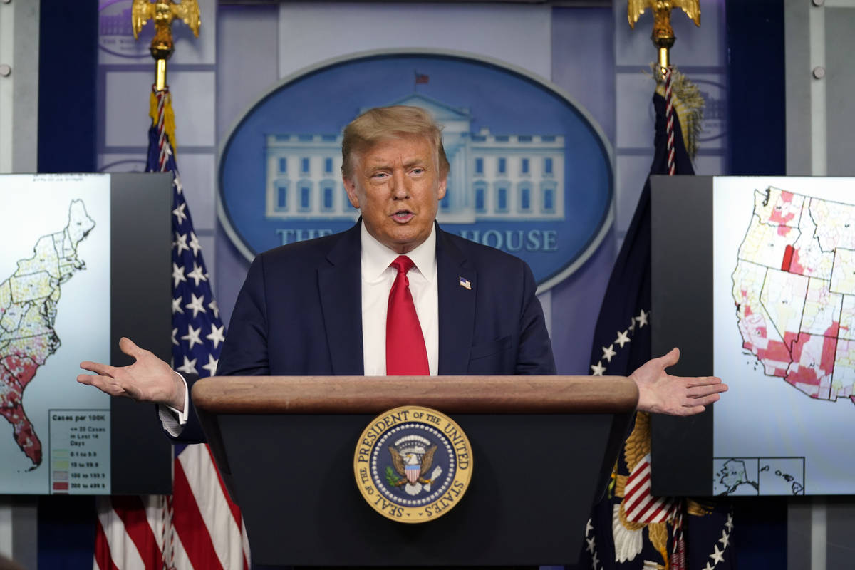 President Donald Trump speaks during a news conference at the White House, Thursday, July 23, 2 ...