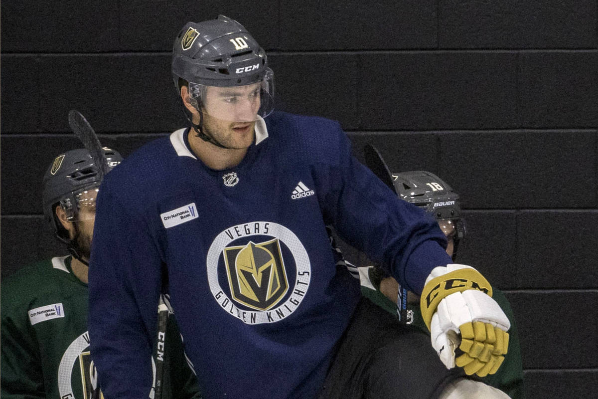 Vegas Golden Knights center Nicolas Roy (10) is seen during practice at City National Arena on ...