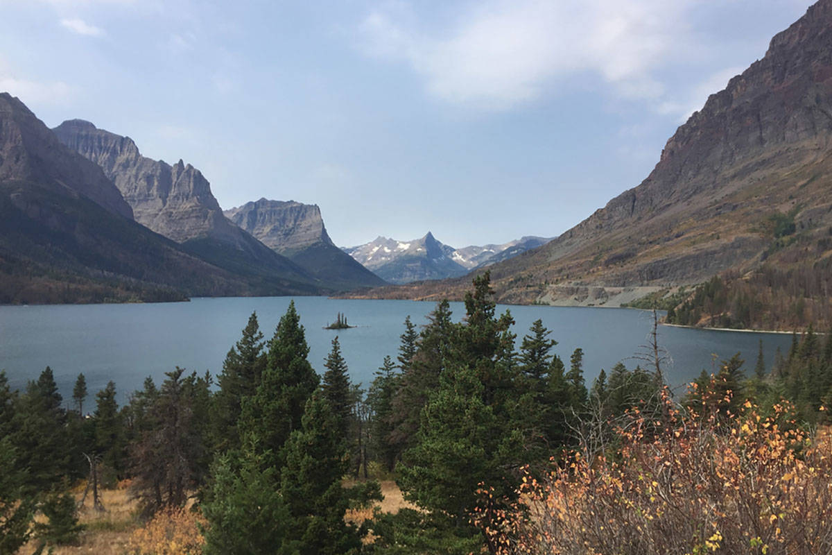 A 2017 view from the Going-to-the-Sun Road in Glacier National Park in Montana, with a lake rin ...