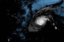 This Saturday, July 25, 2020 infrared satellite image made available by the National Oceanic an ...
