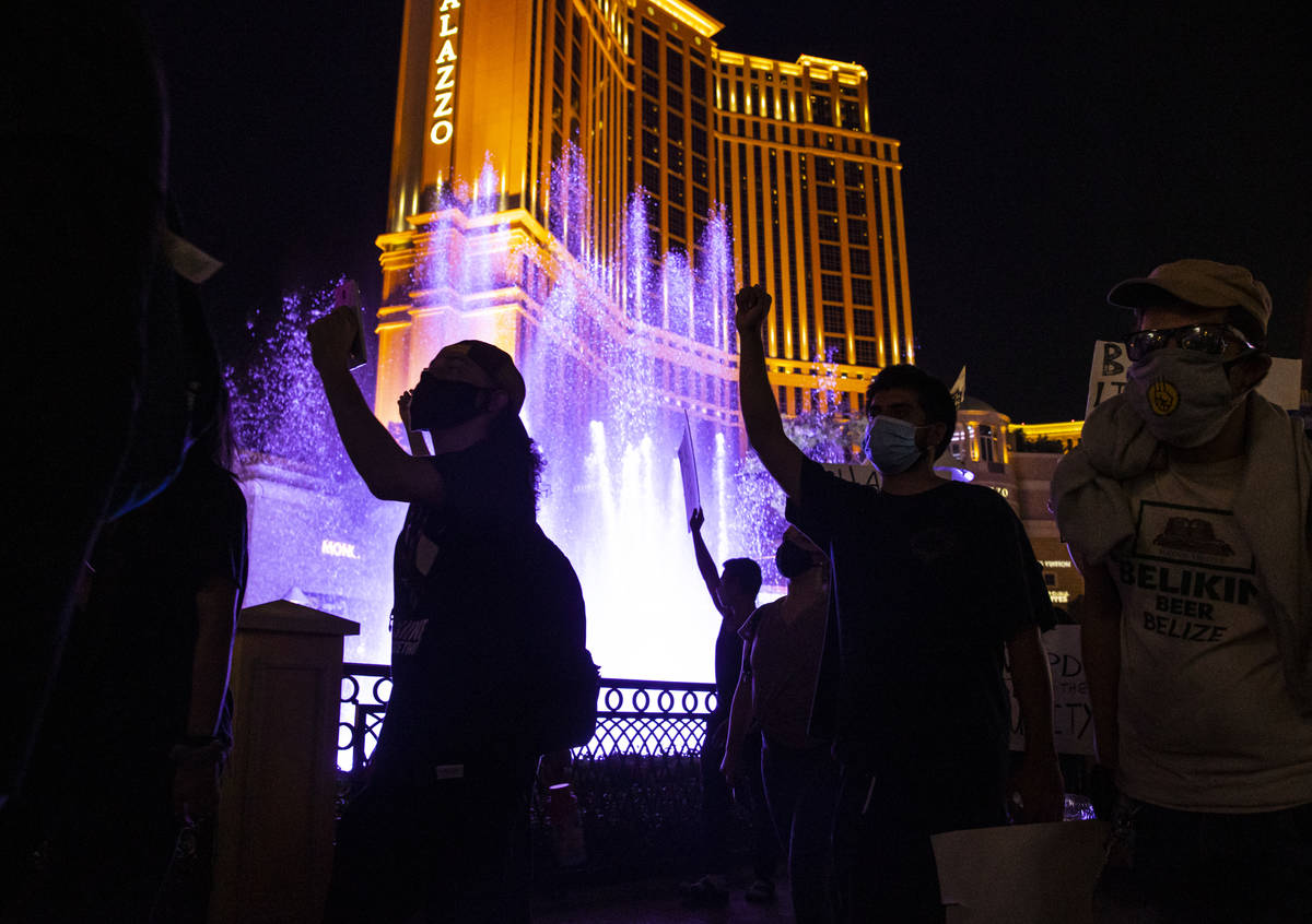 People march during a Black Lives Matter rally on the Las Vegas Strip on Saturday, July 25, 202 ...