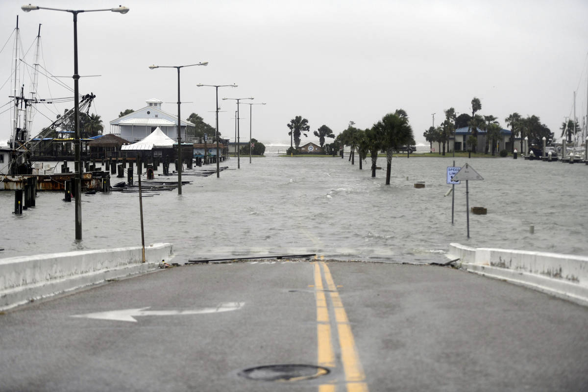 Peoples Street begins to flood during Hurricane Hanna, Saturday, July 25, 2020, in Corpus Chris ...