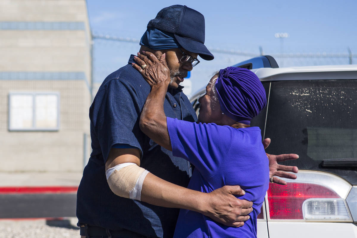 Paul Browning greets his mother, Betty, after being released from Ely State Prison on Wednesday ...