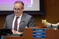In this March 12, 2020, file photo, Clark County School District superintendent Jesus Jara reac ...