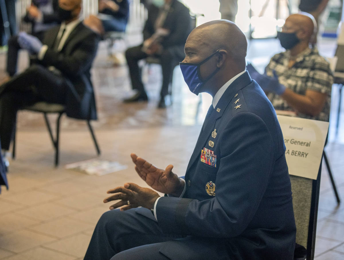 Maj. Gen. Ondra Berry took part in a service Honoring Nevada's African American veterans for th ...