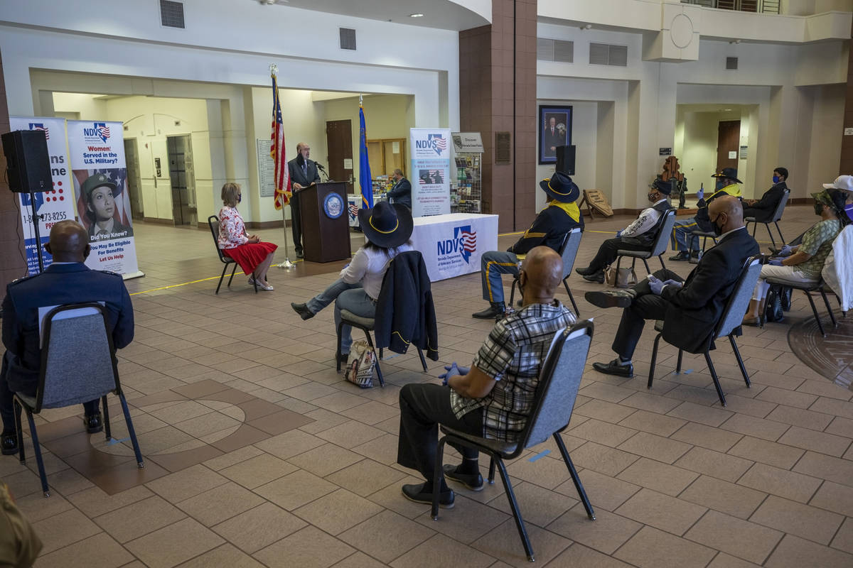 Individuals are honored during a service for Nevada's African American veterans for the second ...