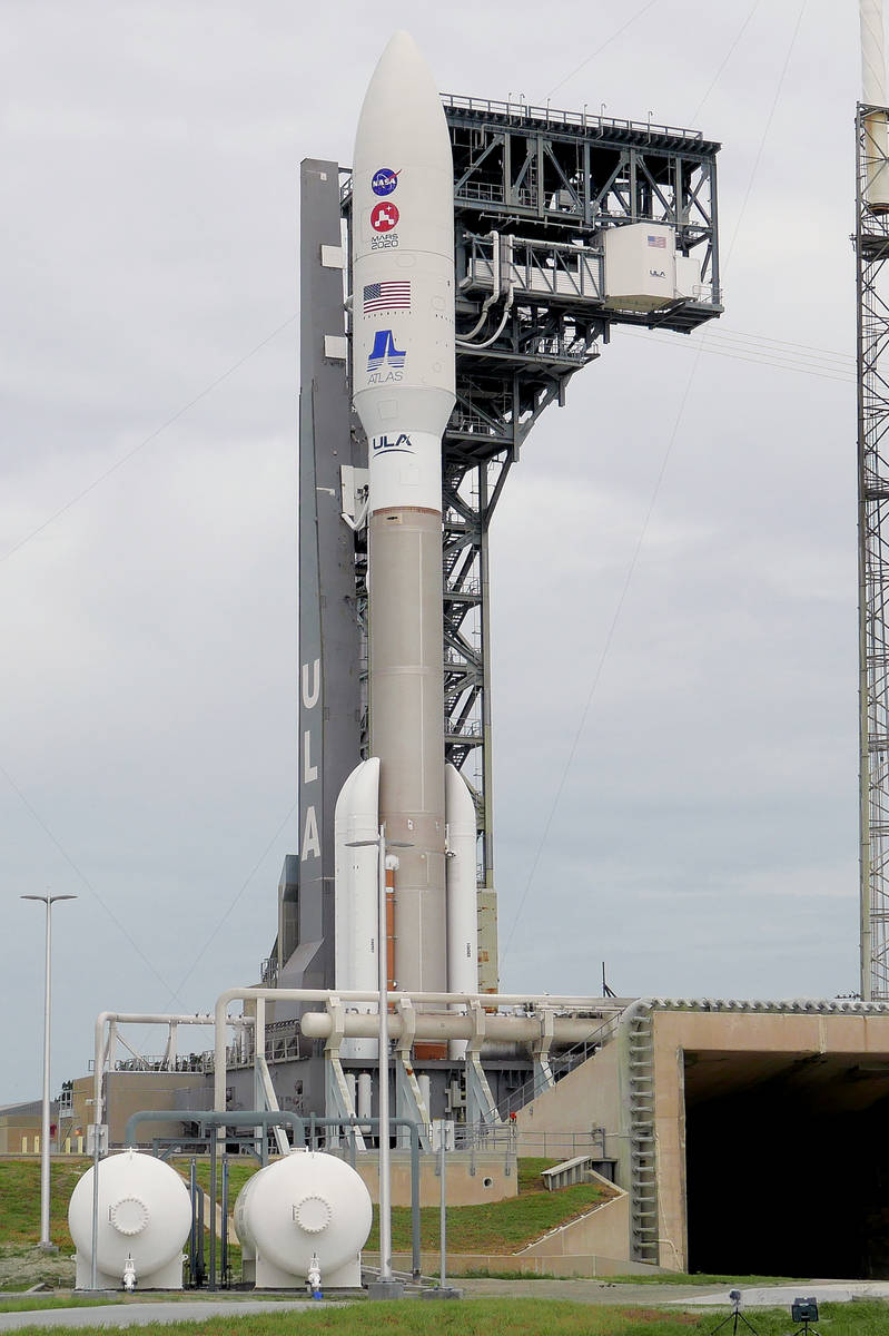 A United Launch Alliance Atlas V rocket stands ready for launch on pad 41 at the Cape Canaveral ...