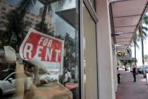 In a July 13, 2020, file photo, a For Rent sign hangs on a closed shop during the coronavirus p ...