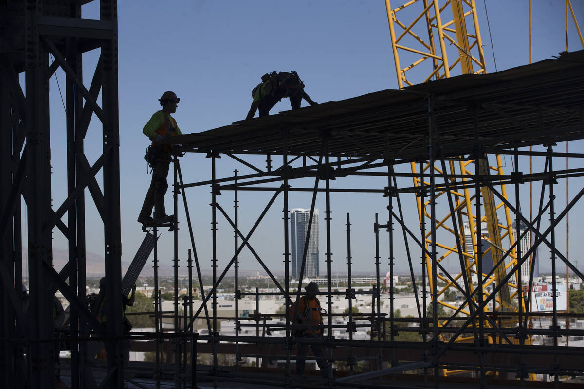 In this Aug. 28, 2019, shows the Raiders Allegiant Stadium construction site in Las Vegas. (Eri ...