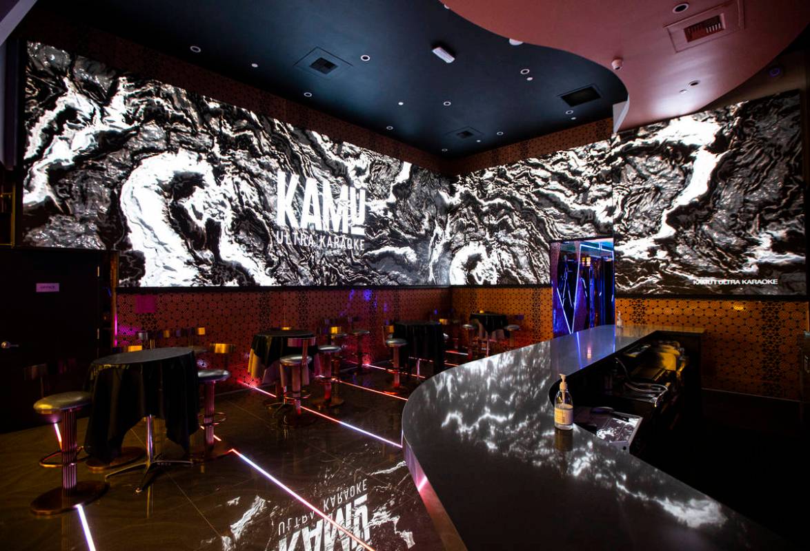 The entrance and bar area at Kamu Karaoke at the Grand Canal Shoppes at The Venetian in Las Veg ...